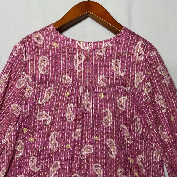 Zara Pink Paisley Cotton V Neck Ballon Sleeve A Line Kaftan Midi Dress Size M - Picture 8 of 13